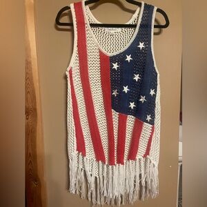 Fourth of July American Knit Fringe Tank